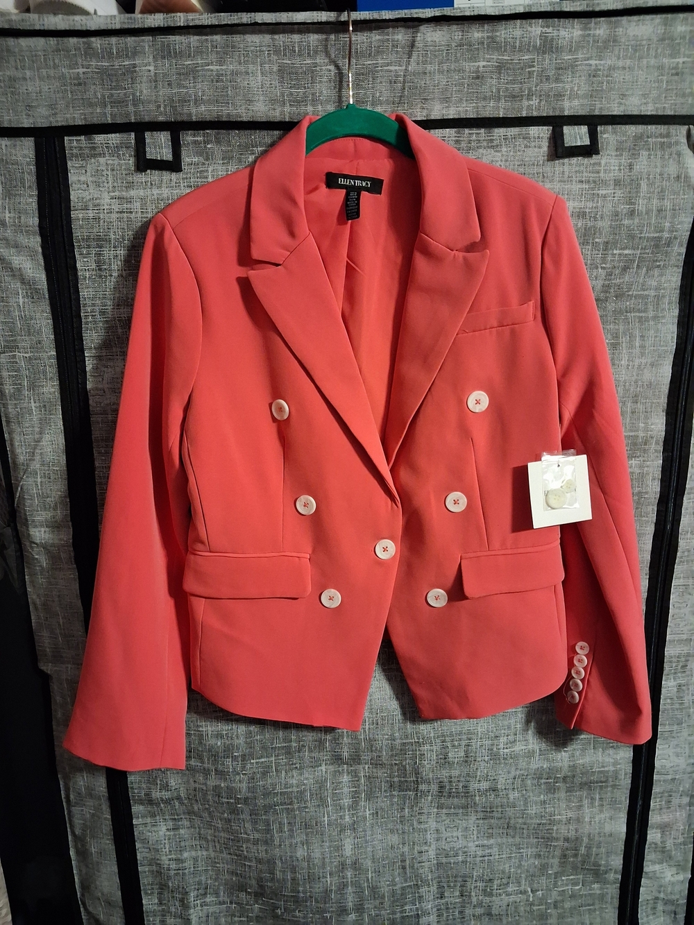 Ellen Tracy Coral Double-Breasted Notched Lapel Blazer